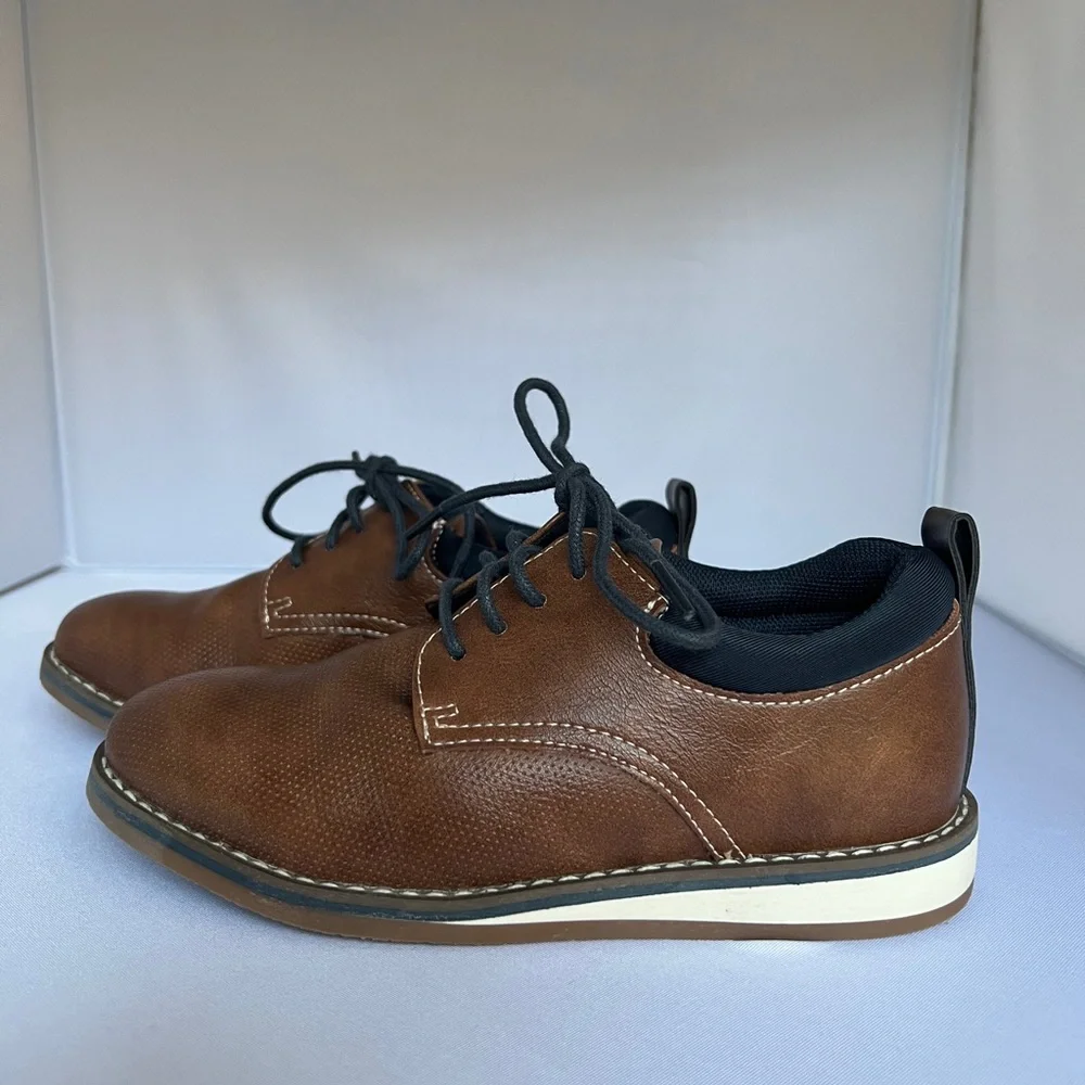 Boy’s Therabouts Brown Oxford Dress Shoes Size 1 M (EUC)